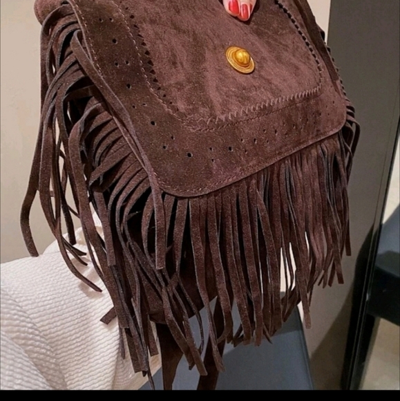 BROWN CHOCOLATE MEDIUM FRINGE BOHEMIAN BAG - Picture 2 of 12